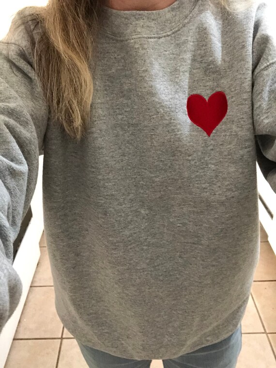 Big Embroidered Heart Fleece Sweatshirt - Etsy