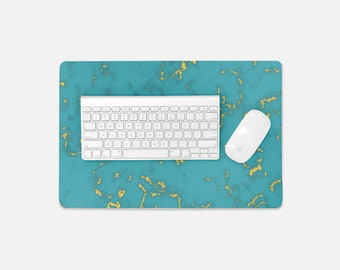 Turquoise & Yellow Gold Marble Desk Mat