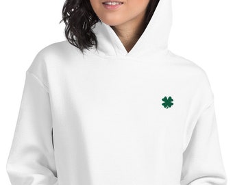 Embroidered Clover Hoodie, White Sweatshirt