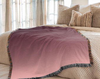 Burgundy Ombre Woven Blanket Tapestry Throw 54" x 60"