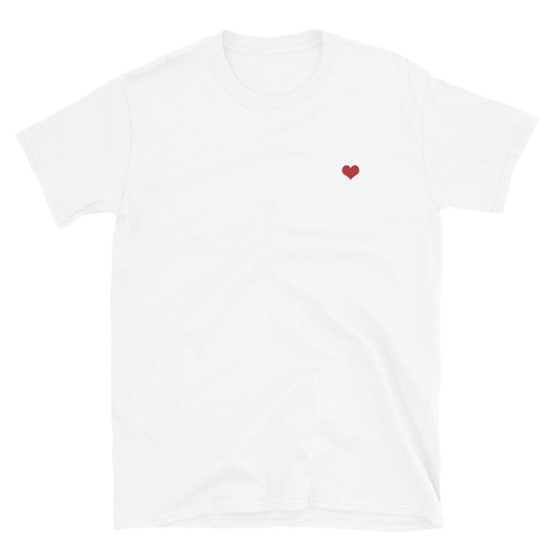 Tiny Embroidered Heart Tshirt White Etsy