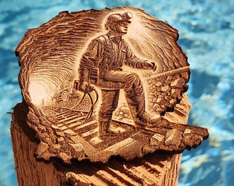 3D Coal Miner Illusion: Laser Cut Wood Engraving (PNG, SVG)