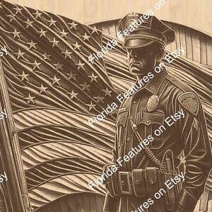 Polícia Serve Proteger Ilusão 3D Bandeira Americana | Arquivo Digital PNG Queimado a Laser | Gravura em Madeira Perfeita | Design Pronto a Laser Download Instantâneo