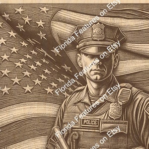Polícia 3D Ilusão Bandeira Americana | Laser Burn PNG Arquivo Digital | Perfeito Madeira Gravura | Laser Ready Design Download Instantâneo | USA Protect