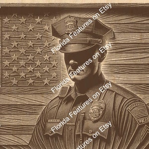 Polícia 3D Ilusão Bandeira Americana | Laser Burn PNG Arquivo Digital | Perfeito Madeira Gravura | Laser Ready Design Download Instantâneo | USA Serve
