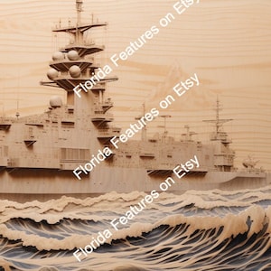 Navy Naval Battle Ship 3D Illusion | Laser Burn PNG Digital File | Perfect Wood Engraving | Laser Ready Design Instant Download | USA Pride