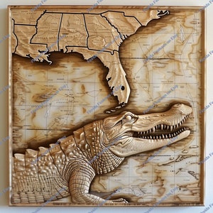 Houten paneel staat kaart staat Florida Gator | 3D-illusie | Lasergravure SVG PNG-indeling houtgravure etsen digitale laserontwerpbestanden