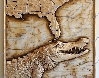 3D Florida Gator Map Holzplatte: Laser Etch Design (SVG PNG)