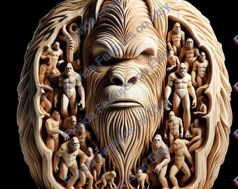 3D Carved Bigfoot Sasquatch: Laser Cut Engraving Design (PNG, SVG)