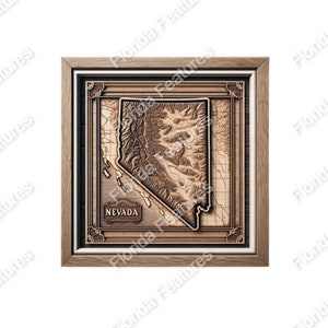 Nevada 3D Map Picture Wood Framed State USA | 3D Illusion | Laser Etch SVG PNG Wood Engraving Etching Digital Laser Design Files