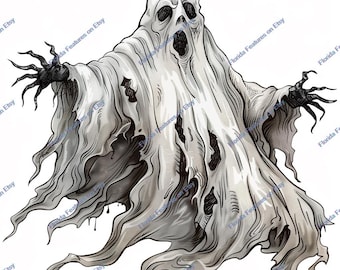 Haunted Ghost Halloween Wood: 3D Illusion Laser Design (PNG)