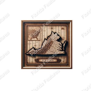 Virginia 3D Map Picture Wood Framed State USA | 3D Illusion | Laser Etch SVG PNG Wood Engraving Etching Digital Laser Design Files