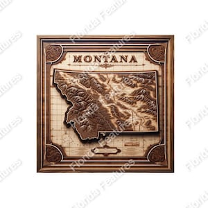 Montana 3D Map Picture Wood Framed State USA | 3D Illusion | Laser Etch SVG PNG Wood Engraving Etching Digital Laser Design Files