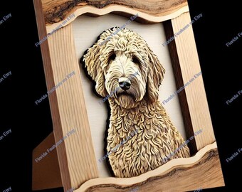 3D Golden Doodle Illusion: Lasergravur PNG-Datei (Digitaler Download)