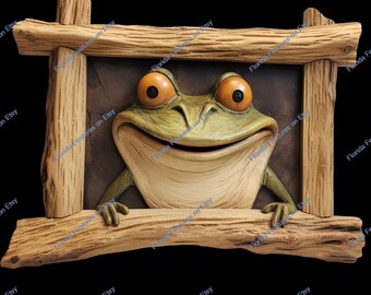 3D Frosch Illusion: Laser geschnitten Holzrahmen Gravur (PNG, SVG digitale Datei)