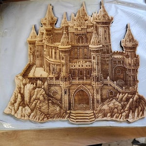 3D Medieval Castle Laser Cut File: Wood Carved Look (PNG SVG)