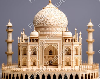 Mausoleo Taj Mahal, India, Laser Etch Burn Carved Look, 300 DPI, Calidad Digital PNG SVG, Ilusión 3D, Signo colgante, Estilo Cnc