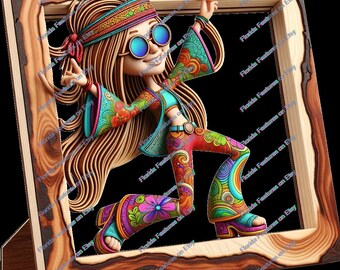 Hippie Times | Happy 420 Female | 3D Illusion | Laser Burn PNG Digital File | Perfect Wood Engraving | Laser Ready Design | Instant Download