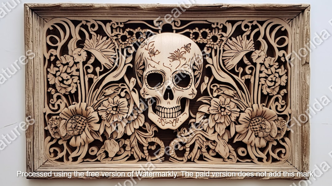 Laser Burn Etch Wood File Day of the Dead Skull Spooky Etsy