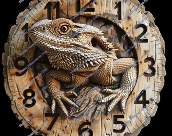 Bearded Dragon Wood Wall Clock: 3D Illusion Laser Design (Digital File)