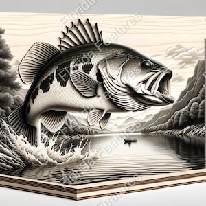 3D Bass Fishing Illusion: Laser Cut Wood Art (Digital File)