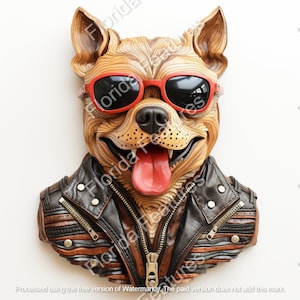 Funny Pitbull Pet Leather Jacket Sunglasses, 300 DPI, Laser Etch Burn Carved Look, Quality Digital PNG SVG, 3D Illusion, Hanging Sign