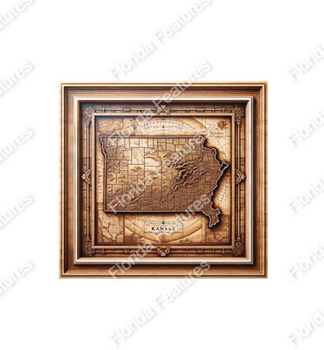 Kansas 3D Map Picture Wood Framed - Il 1080xN.5690601816 Eaoy