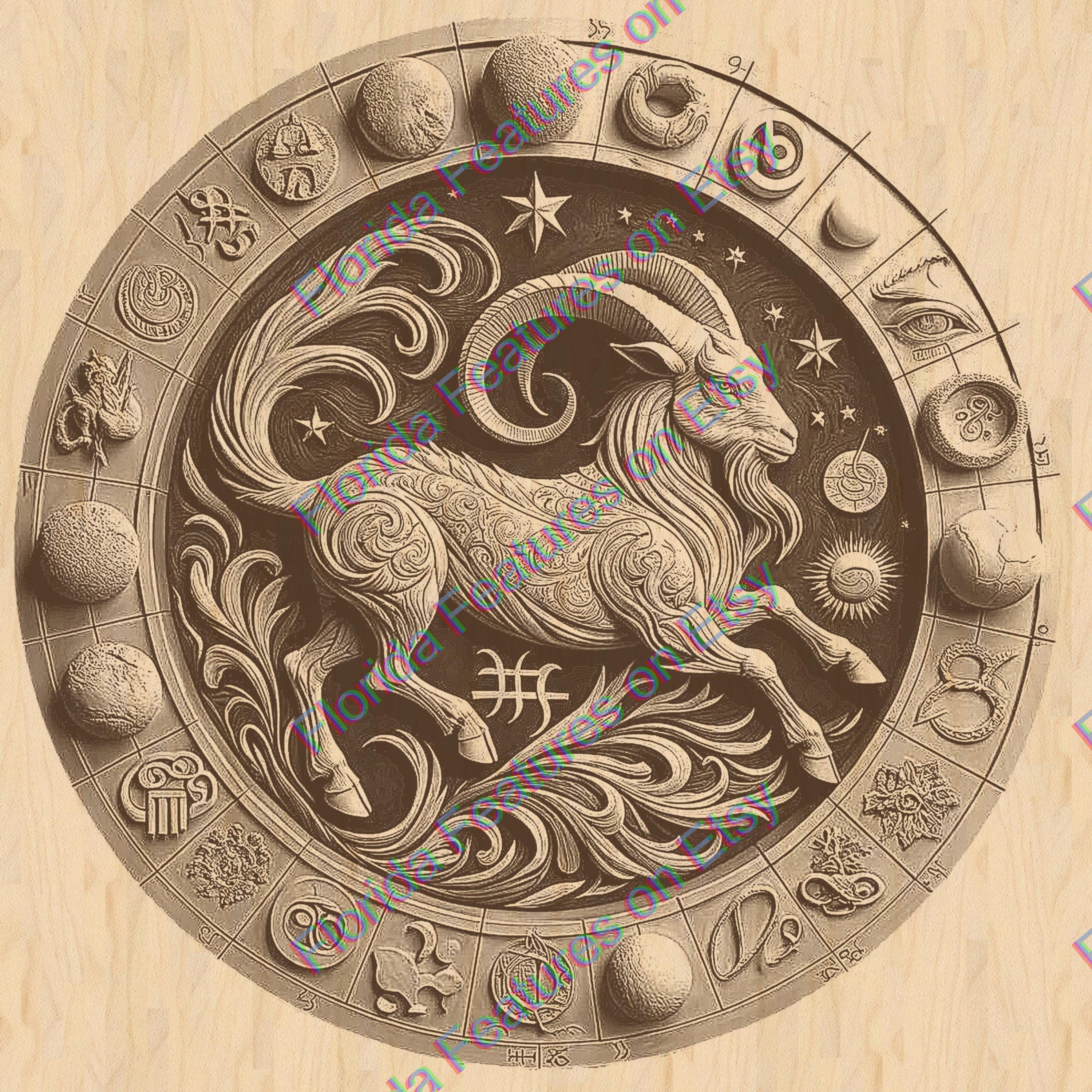 3D Capricorn Zodiac Sign: Laser Cut Wood Engraving (digital File