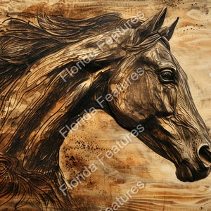 Ilusão 3D | Arquivo Digital PNG de Queimadura a Laser | Gravura em Madeira Perfeita | Design Pronto para Laser | Download Instantâneo | Animal | Cavalo Garanhão SVG PNG