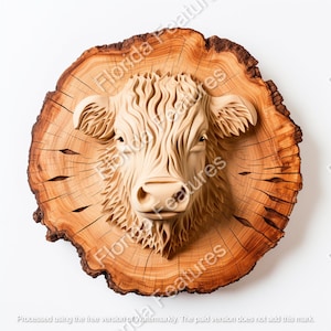 HighLand Scottish Cow Cattle, Live Edge Wood, Cut Laser Etch Wood CNC Look 3d Illusion Curved File