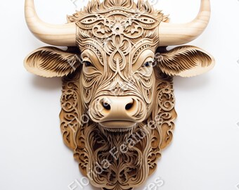 Highland Cow Laser Cut File: 3D Illusion Wood Art (PNG SVG)