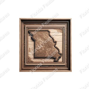 Missouri 3D Map Picture Wood Framed State USA | 3D Illusion | Laser Etch SVG PNG Wood Engraving Etching Digital Laser Design Files