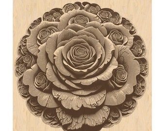 Ilusión floral 3D de rosa: grabado láser en madera (archivo digital PNG y SVG)