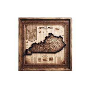 Kentucky 3D Map Picture Wood Framed State USA | 3D Illusion | Laser Etch SVG PNG Format Wood Engraving Etching Digital Laser Design Files