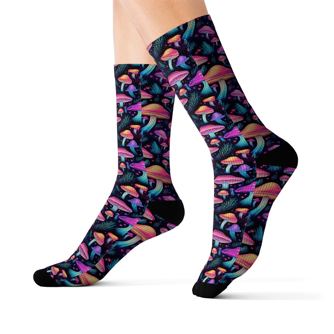 Retro Trippy Mushroom Socks Sublimation Socks Etsy