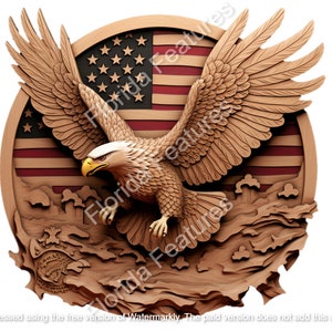 3D American Flag Eagle Laser Cut File: Illusion Art (SVG, PNG)