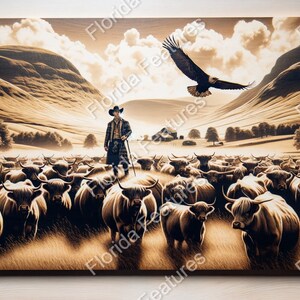 3D Cowboy & Highland Cow Laser Engraving Design (PNG, SVG)