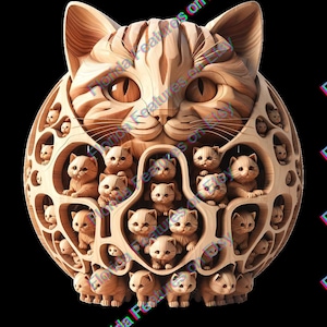 3D Cat Kitten Wood Carved Look Gift for Him Her | 3D Illusion PNG Digital File | Laser Burn SVG | Perfect Wood Engraving  Laser Ready Design