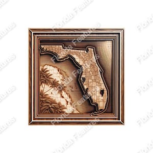 Florida 3D Map Picture Wood Framed State USA | 3D Illusion | Laser Etch SVG PNG Format Wood Engraving Etching Digital Laser Design Files