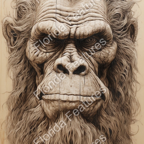 Bigfoot Sasquatch Mountain Man, Carved Look, Easy Cut Image, Instant Download PNG SVG, 3D Illusion, Laser Etch and Cut, I Believe