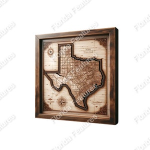 Texas Longhorn 3D Map Picture Wood Framed State USA | 3D Illusion | Laser Etch SVG PNG Wood Engraving Etching Digital Laser Design Files