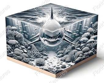 3D Illusion | Laser Burn PNG Digital File | Perfect Wood Engraving | Laser Ready Design | Instant Download | Shark | 3D Great White Shark