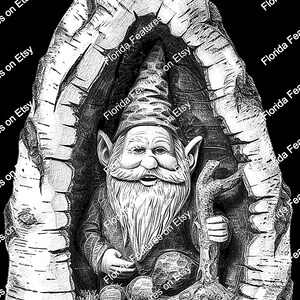 Gnome Wood Tree Stump | 3D Illusion | Laser Engrave PNG Digital File | Perfect Wood Engraving | Laser Ready Design Instant Download SVG Cut
