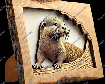 3D Baby Otter Holzgravur: Laserschnitt-Datei (PNG SVG)