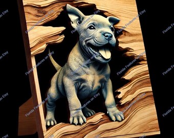 3D Pit Bull Welpe Illusion: Laser geschnittene Holzkunst (Digitale Datei)