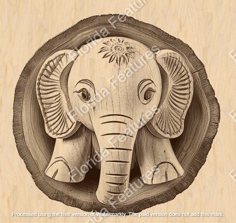 ライブエッジの象の看板：レーザー彫刻による 3D イリュージョン