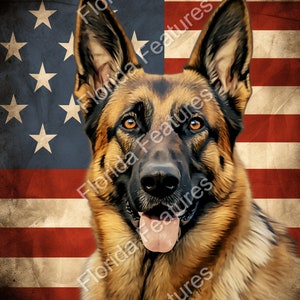Glowforge 3D Illusion Laser Burn, Etch, Cão de guarda pastor alemão, Bandeira do orgulho americano, PNG digital SVG, Cut Burn, Imagens fáceis de laser