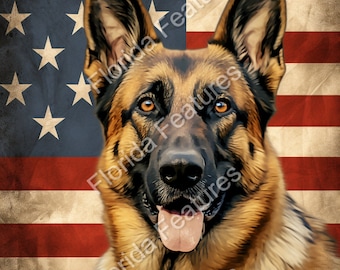 German Shepherd American Flag 3D Illusion - Laser Cut File (PNG SVG)
