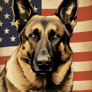 Glowforge 3D Illusion Cão de guarda pastor alemão, bandeira americana, queimadura a laser, gravura, download digital PNG SVG, corte a laser, imagens fáceis a laser