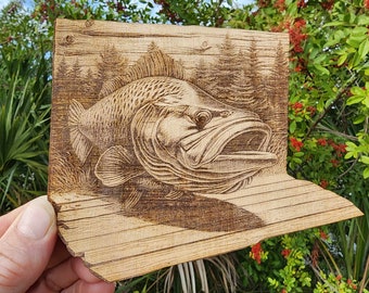 3D Illusion | Laser Burn PNG Digital File | Perfect Wood Engraving | Laser Ready Design | Instant Download | Fish | Large Mouth Bass Fishing